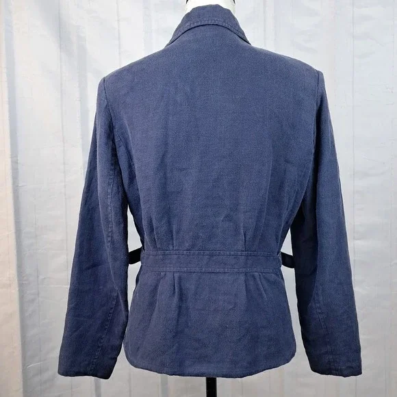 International Scene 4 Vintage Blue Zip Front Linen Utility Jacket Made in Russia - Picture 3 of 6